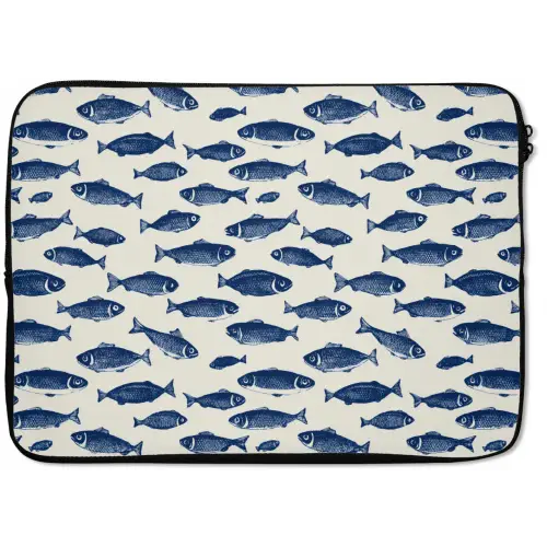 Vissen - Patroon - Blauw - Wit laptophoes neopreen klein 279 -zkaufland3dotto