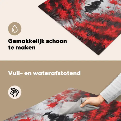 Rode bloemen - mistig - Man Inductie beschemer met haakjes middel -ky-schoon-nl