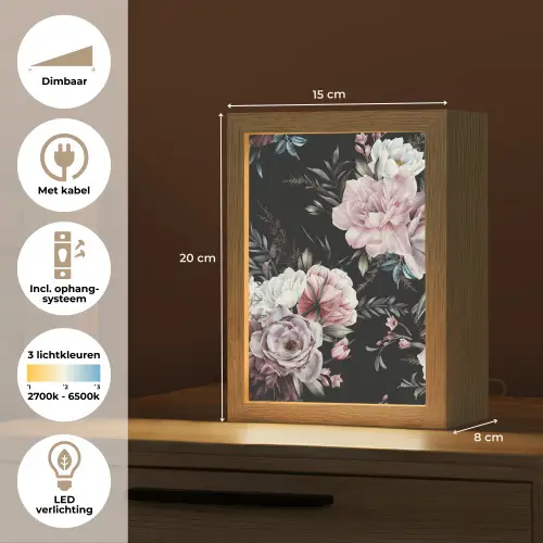 Vintage - Rozen - Romantisch - Bloemen Light Box met kabel (Tafellamp) klein -USP_NL