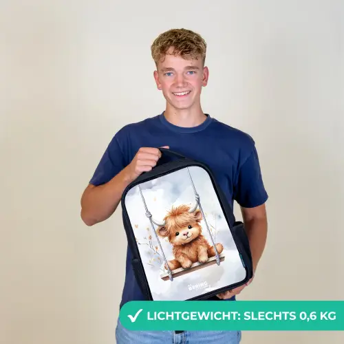 Schommelend Schotse hooglander kalf van waterverf Rugzak - Zwart middel -sfeer7_NL