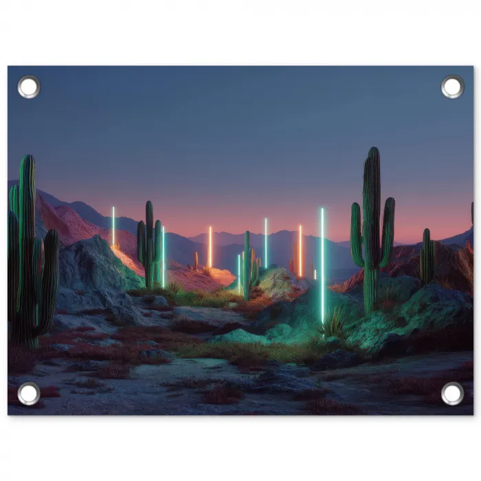 Cactus - Lichtzuilen - Zonsondergang tuinposter los doek klein -3d