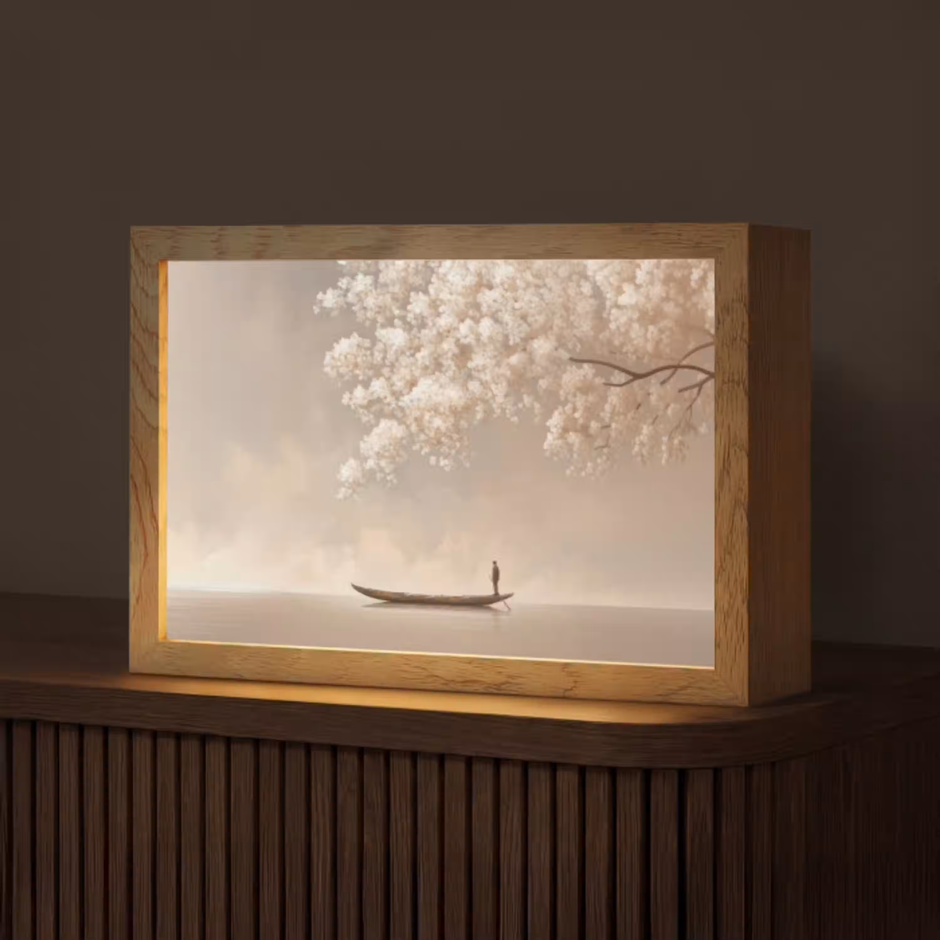 Bloesems - Wit - Boot - Minimalistisch Light Box met kabel (Tafellamp) klein -z3d_website