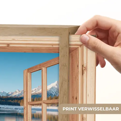 Doorkijk - Landschap - Winter - Meer - Bergen - Uitzicht Light Box met batterij (Wandlamp) middel -USP_websiteprintNL