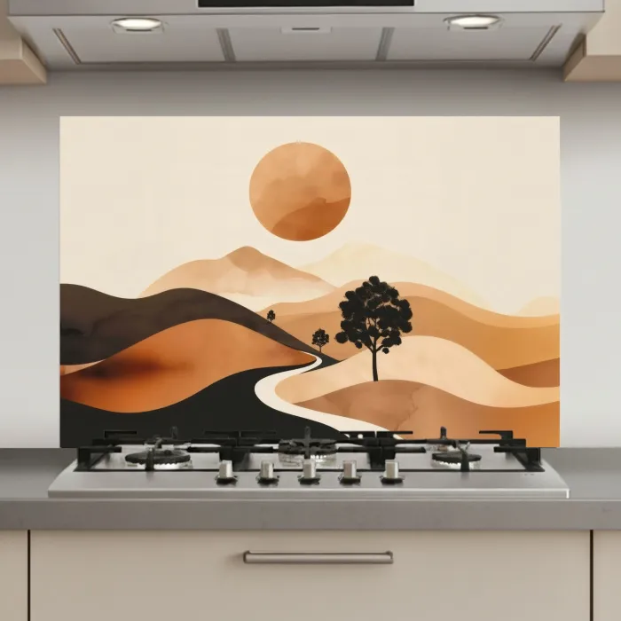 Zon - Heuvels - Boom - Abstract keuken achterwand spatscherm klein -3d_website