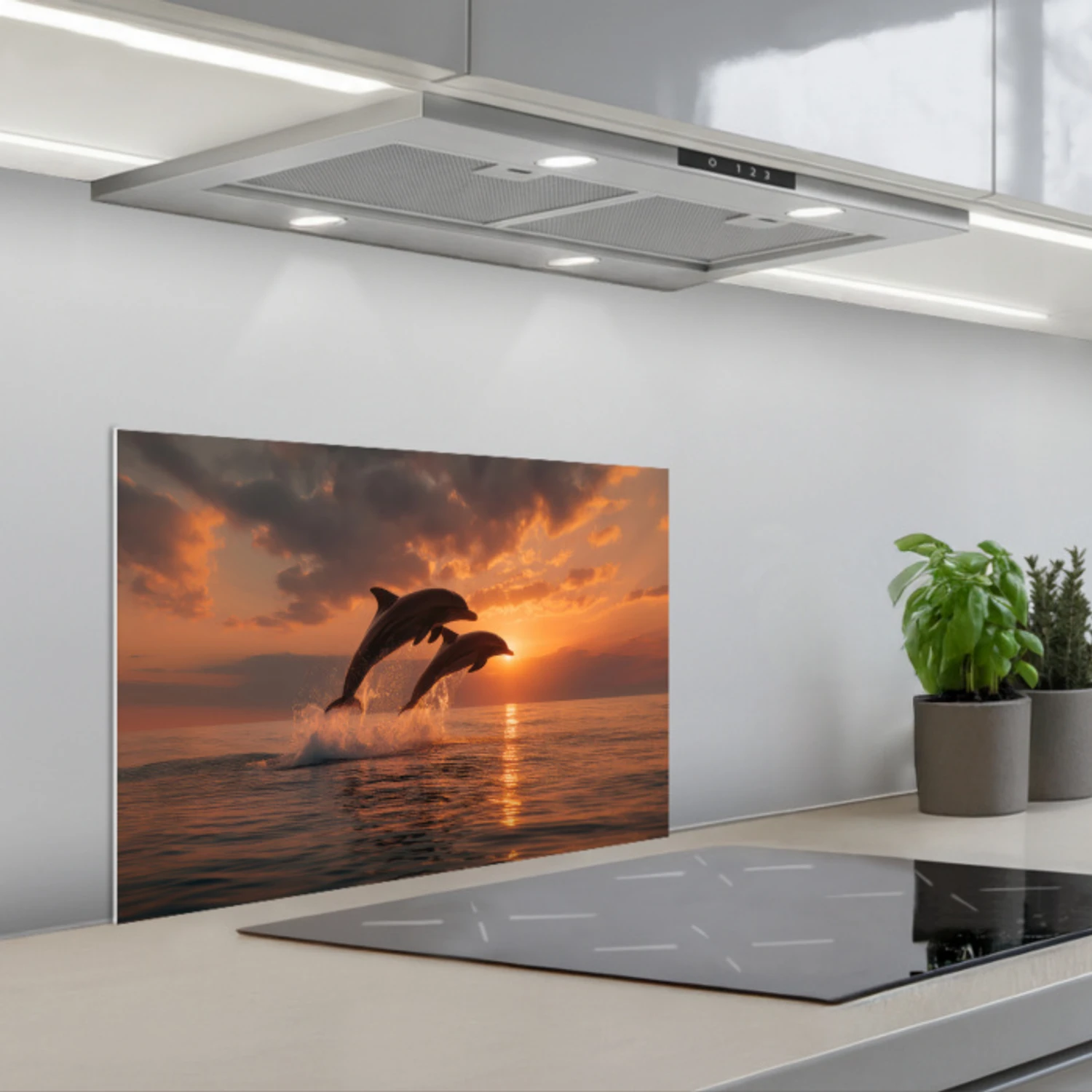 Dolfijnen - Zee - Realistisch keuken achterwand spatscherm klein -3d_schuin