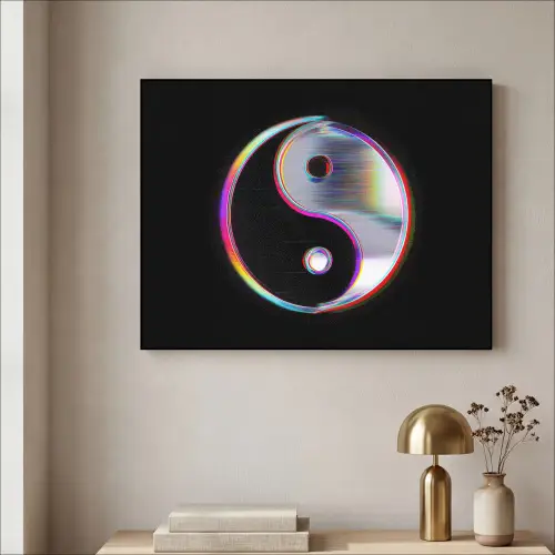 Yin-Yang - Cirkel - Regenboog Textielframe zwart klein -sfeer2