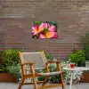 Tropische vogel tussen roze bloem Tuinposter op houten frame 2 cm dik klein -sfeer3
