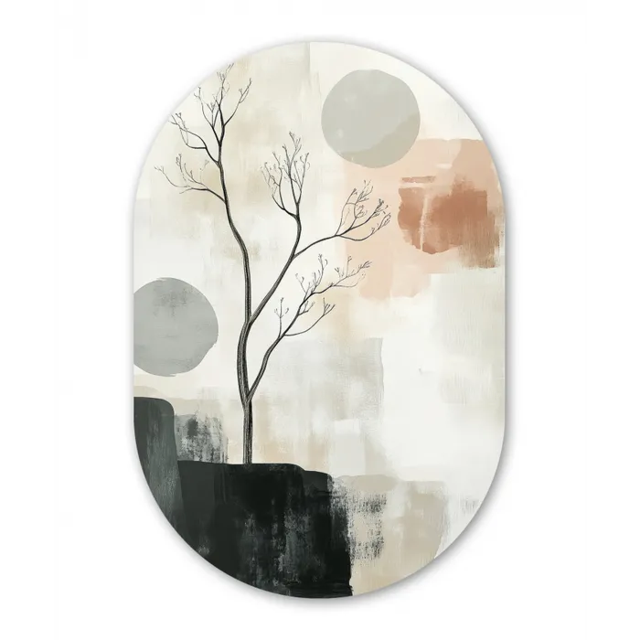 Wabi sabi - Beige - Plant Wandcirkel Ovaal Glas middel -3d