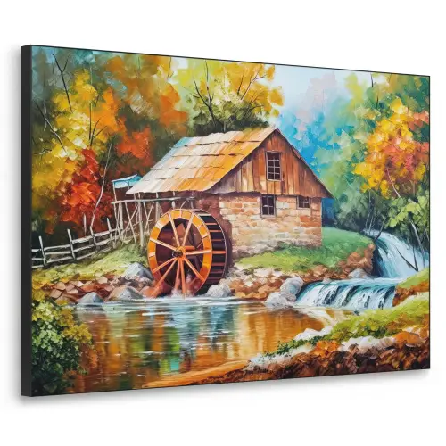 Landschap - Schilderij - Huis - Kunst - Herfst Textielframe zwart klein -3d