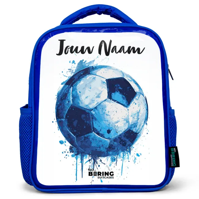 Rugzak kind met naam - Blauw Voetbalvibes - Inktspatten - Blauw