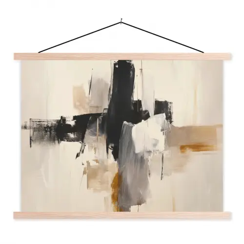 Penseelstreken - Ruw - Abstract - Beige textielposter latten blank klein -3d
