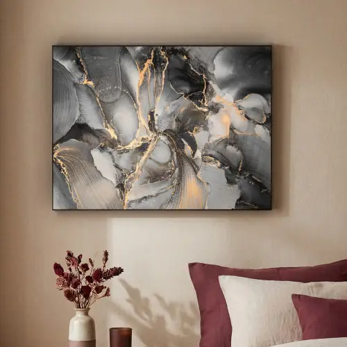 Grijs - Luxe  - Goud - Marmer Textielframe zwart klein -sfeer1