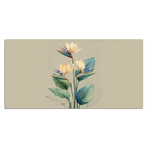 Paradijsvogelbloemen - Blauwgroene bladeren - Beige Muismat XXL klein -3d_leeg