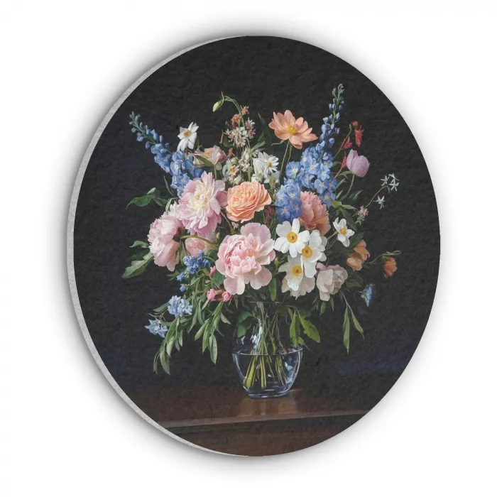 Pastel - Bloemen - Glazen - Vaas Akoestische PET Vilt - Rond klein -3d