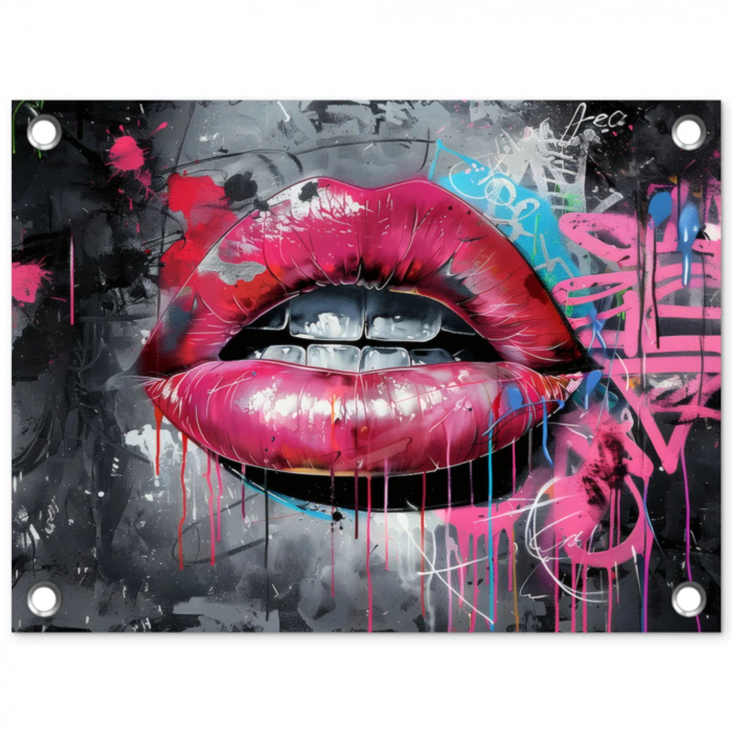 Lippen - Felroze - Graffiti - Verfstrepen tuinposter los doek klein -3d