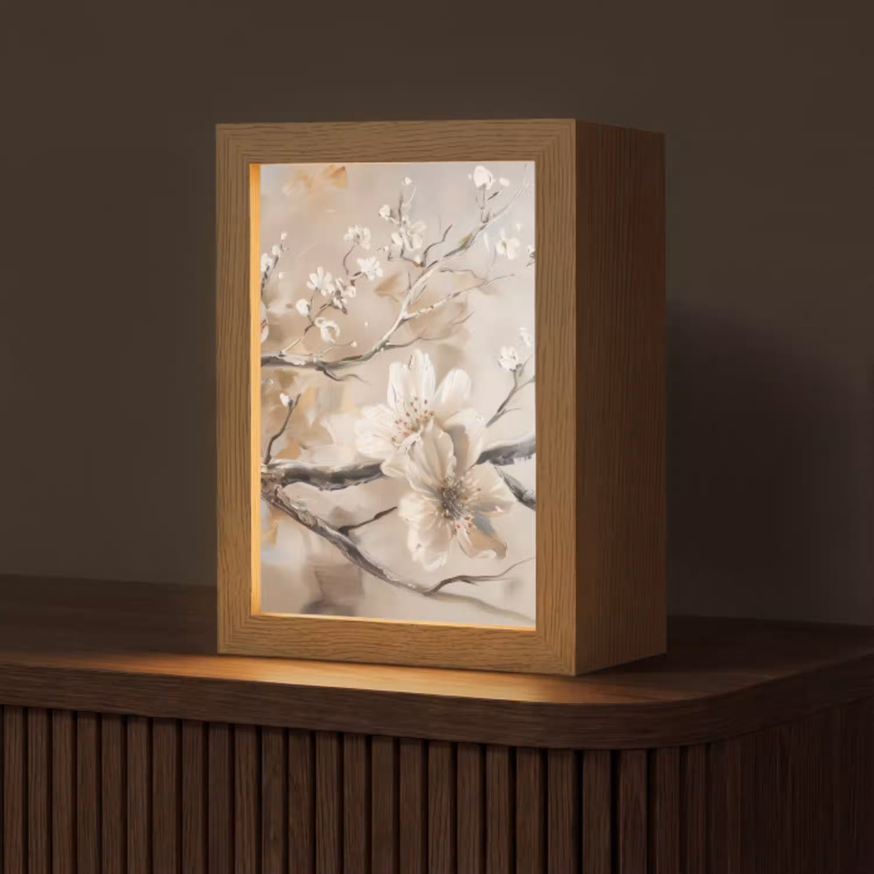 Bloemen - Natuur - Wit - Bloesem - Abstract Light Box met kabel (Tafellamp) klein -z3d_website
