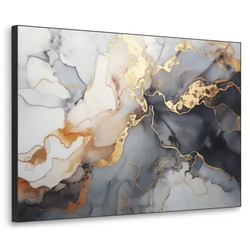 Marmer - Zwart - Goud - Wit Textielframe zwart klein -3d