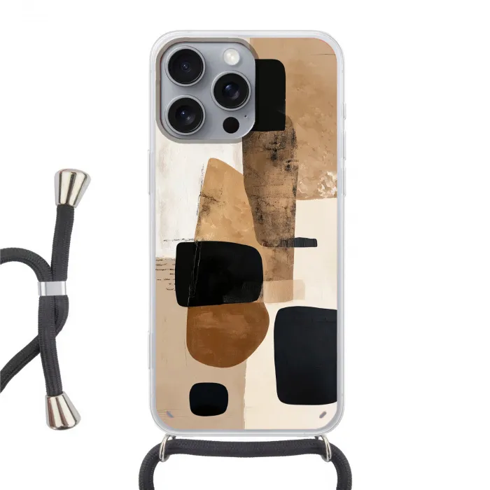 Vlakken - Abstract - Zwart - Strepen Hoesje iPhone 16 Pro Max met koord klein -3d