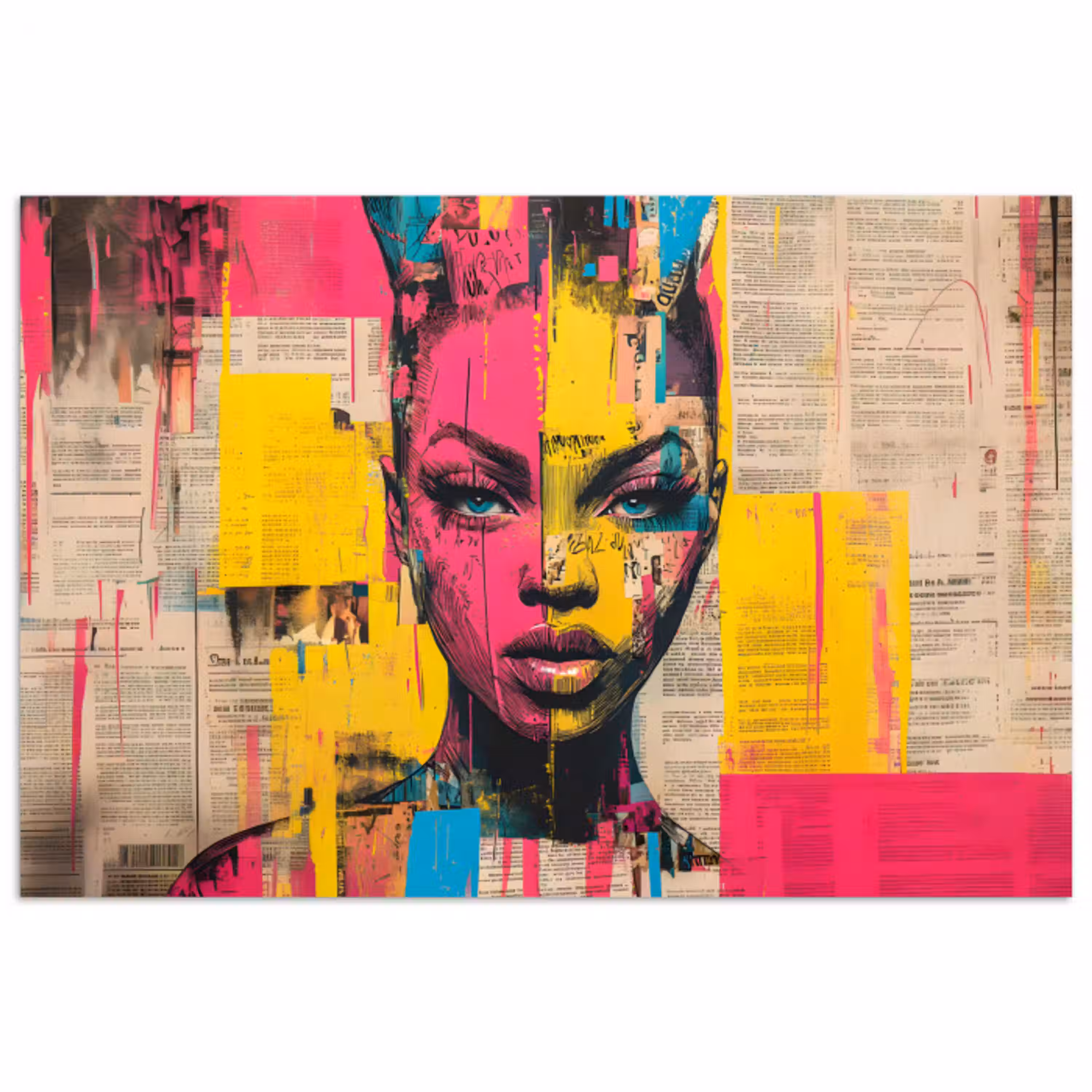 Vrouwengezicht - Krantenpapier - Abstract - Roze poster papier klein -3d