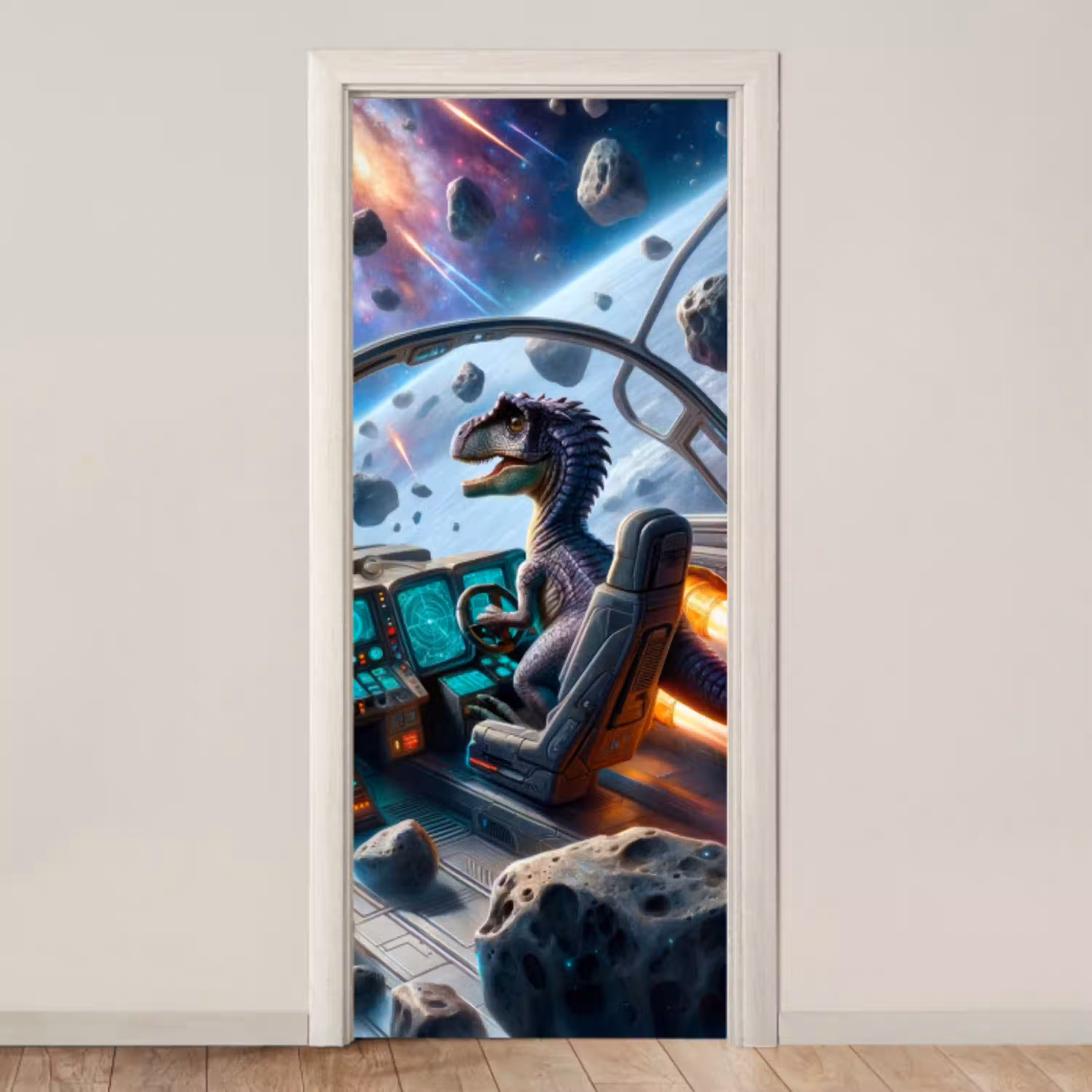 Dino - Ruimte - Jongens deurposter klein -3d_beige