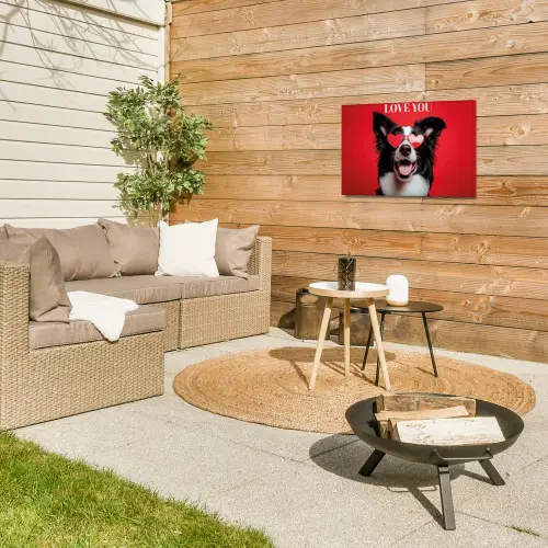 Hond - Hartjesbril - Loveyou - Rood Tuinposter op houten frame 2 cm dik klein -sfeer2