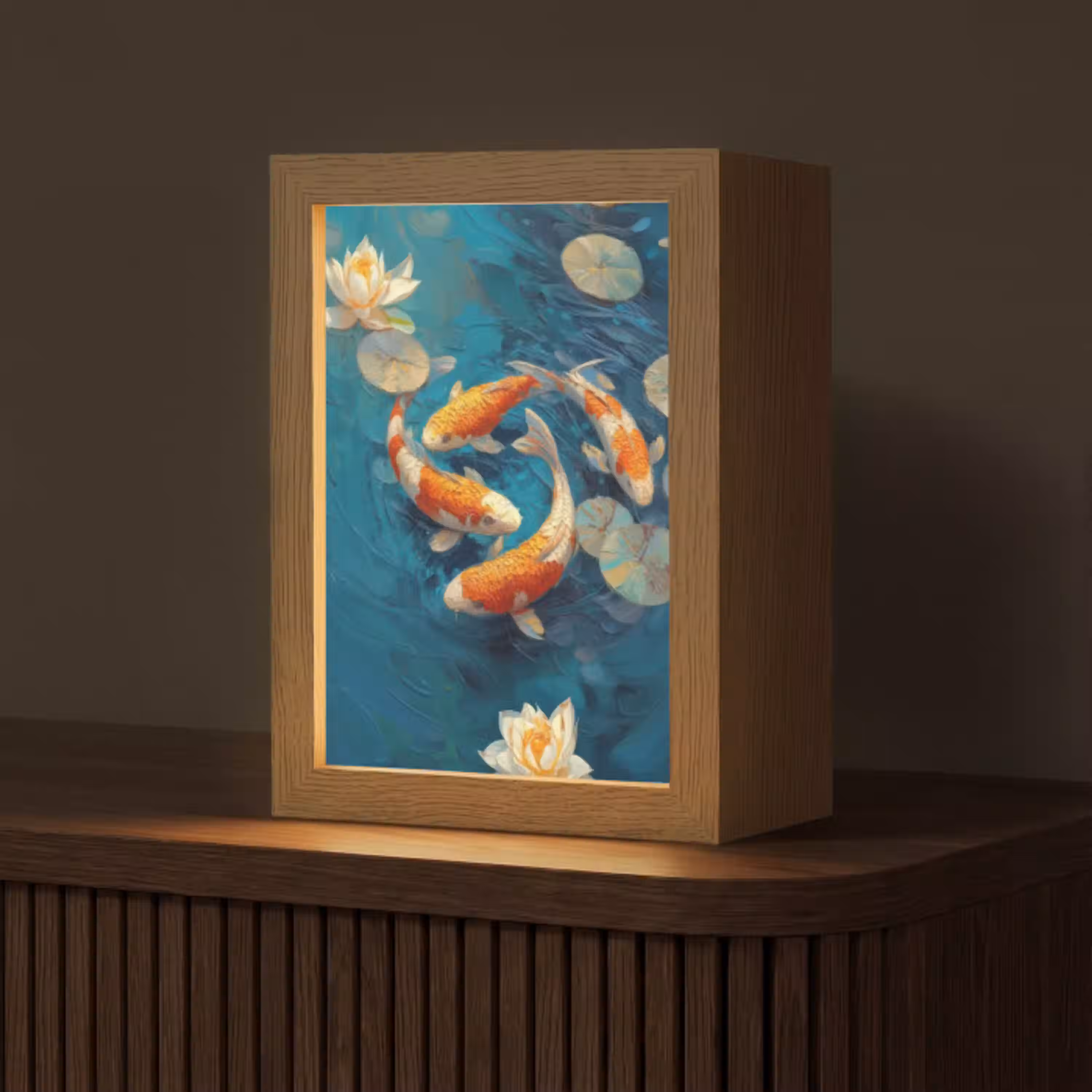 Vissen - Waterlelies - Oranje - Water Light Box met kabel (Tafellamp) klein -z3d_website