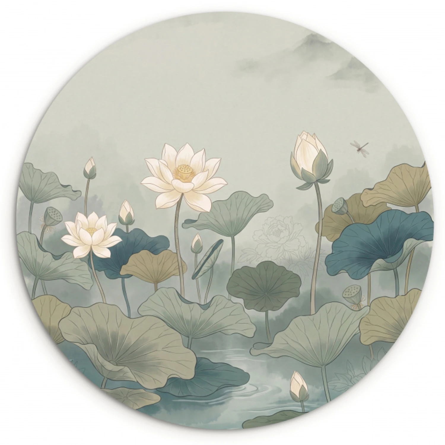 Lotus - Bloemen - Groen Wandcirkel kunststof plaat 5mm dik klein -3d