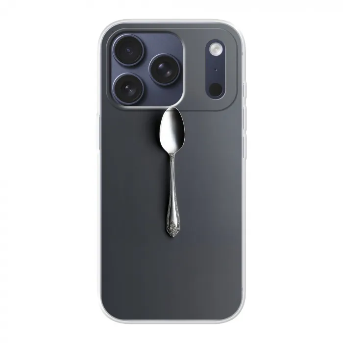 Zilver - Metaal - Lepel Telefoonhoesje iPhone 17 Pro klein -3d