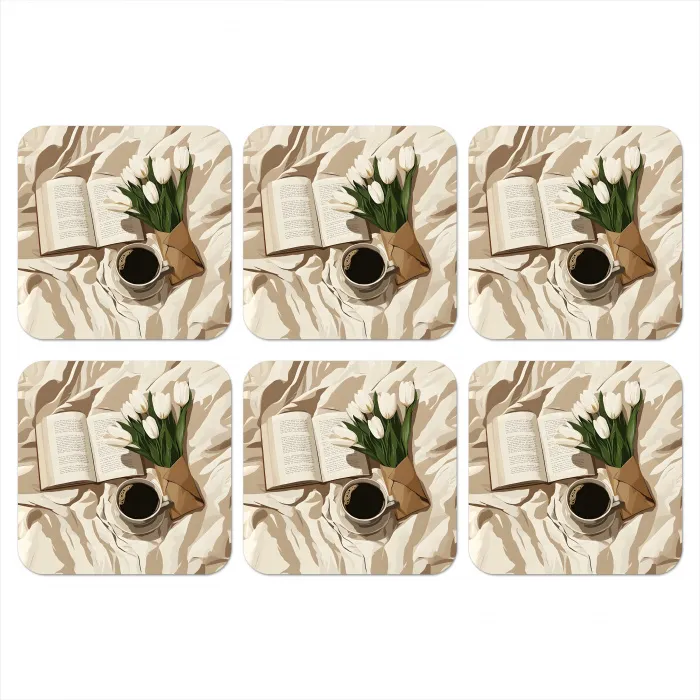 Boek - Illustratie - Tulpen - Koffie onderzetter kurk middel -3d