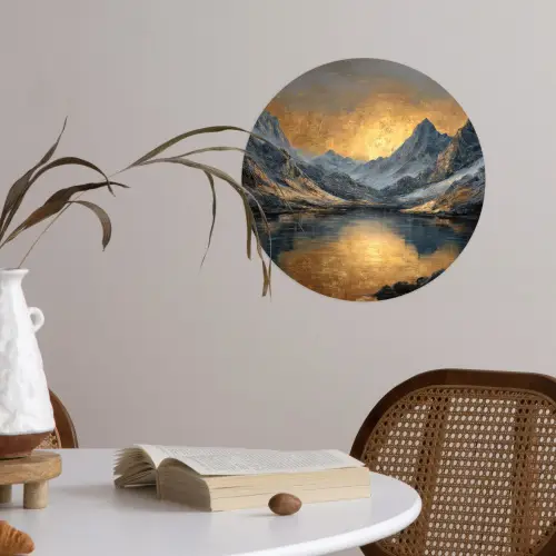 Berglandschap met Gouden Zonsondergang Wandcirkel behangsticker klein -sfeer3