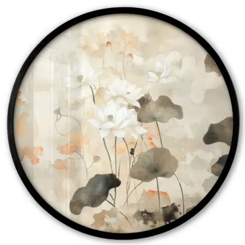 Bloemen - Japandi - Wabi sabi Fotolijst rond zonder passe partout klein -3d