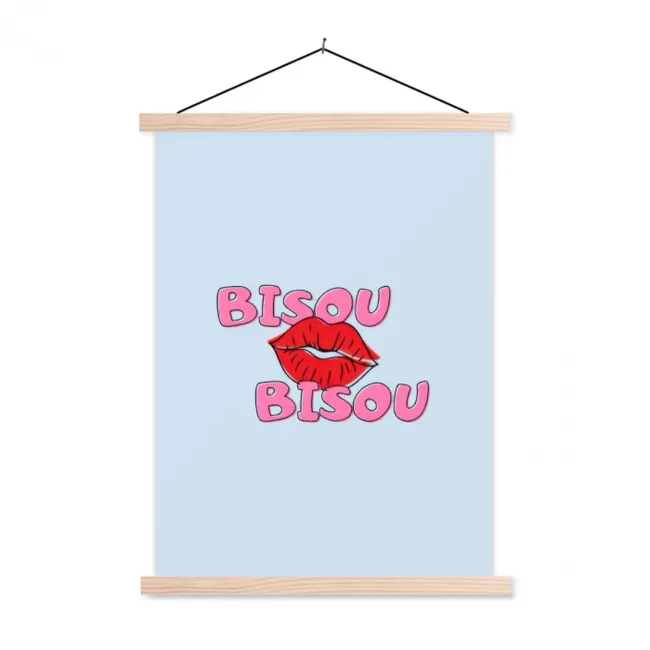 Hanging Poster - Bisou - Blue - Pink - Lips