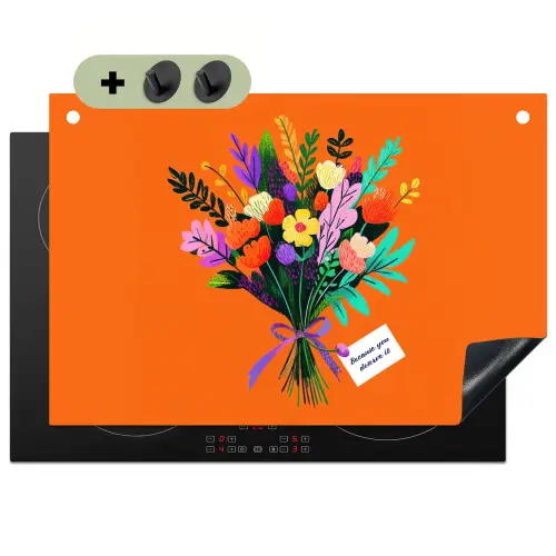Kaartje - Boeket - Bloemen Inductie beschemer met haakjes klein -3d