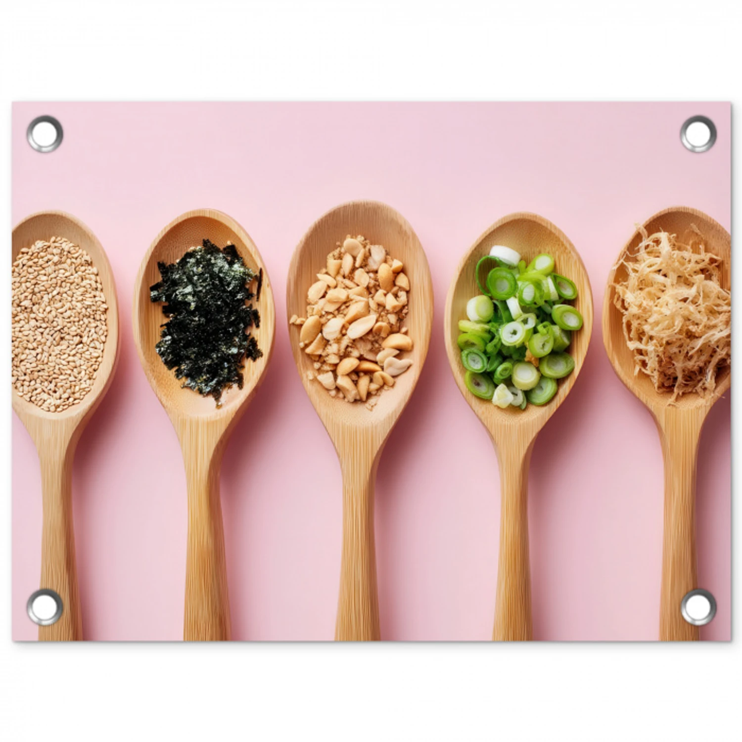 Ingrediënten - Lepels - Hout - Roze tuinposter los doek klein -3d