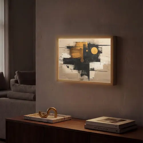 Abstract - Zwart - Goud - Modern Light Box met batterij (Wandlamp) middel -sfeer1