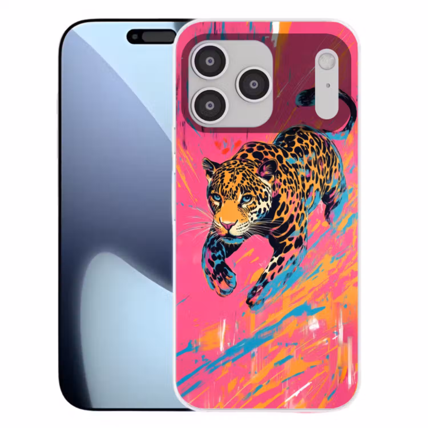 Telefoonhoesje Softcase - Luipaard - Roze - Oranje - Blauw - Verf