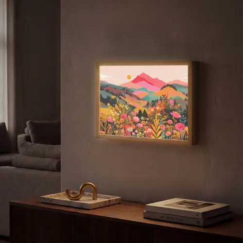 Zonsondergang - Bergvallei - Contrast Light Box met batterij (Wandlamp) middel -sfeer1
