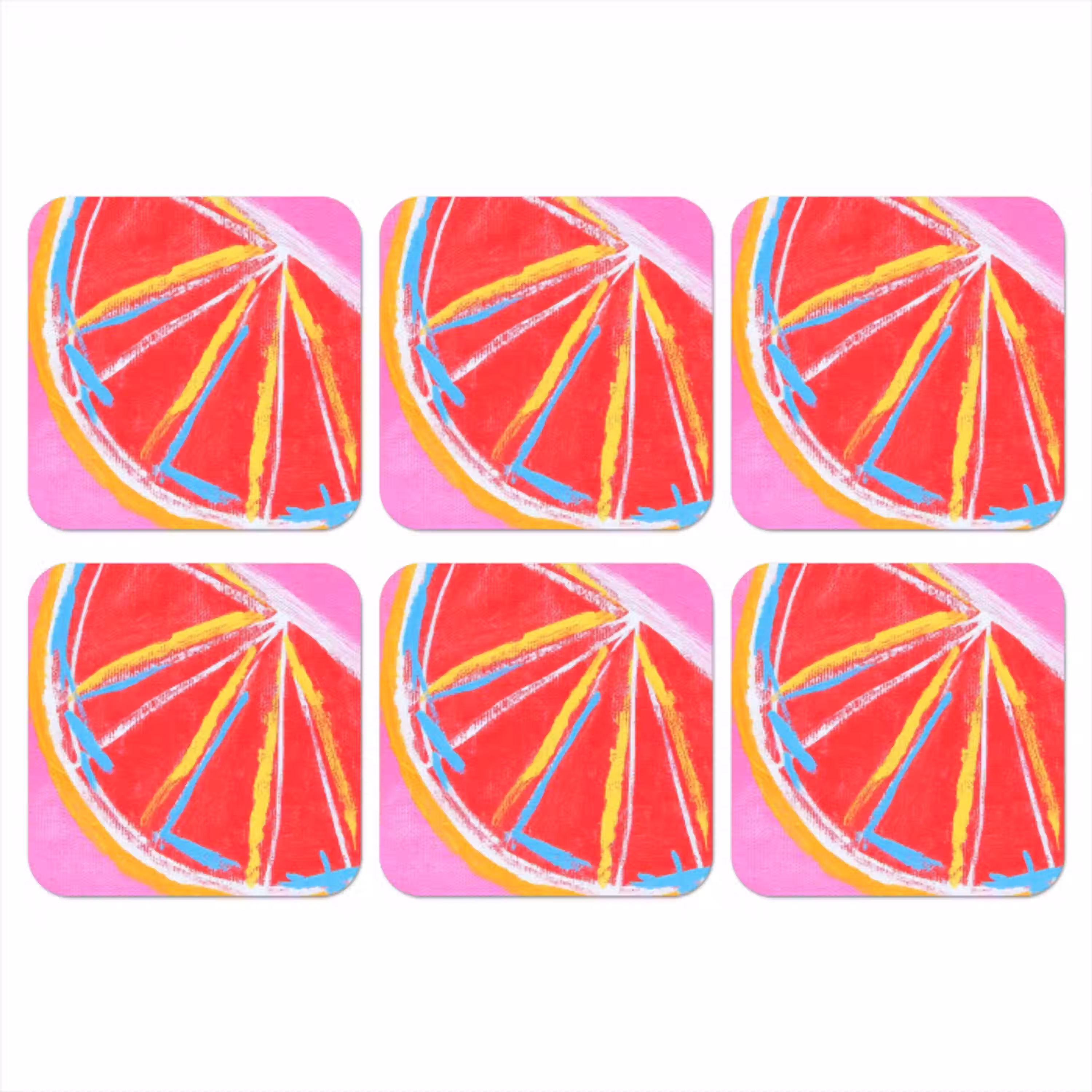 Grapefruit - Geschilderd - Roze - Strepen onderzetter kurk middel -3d