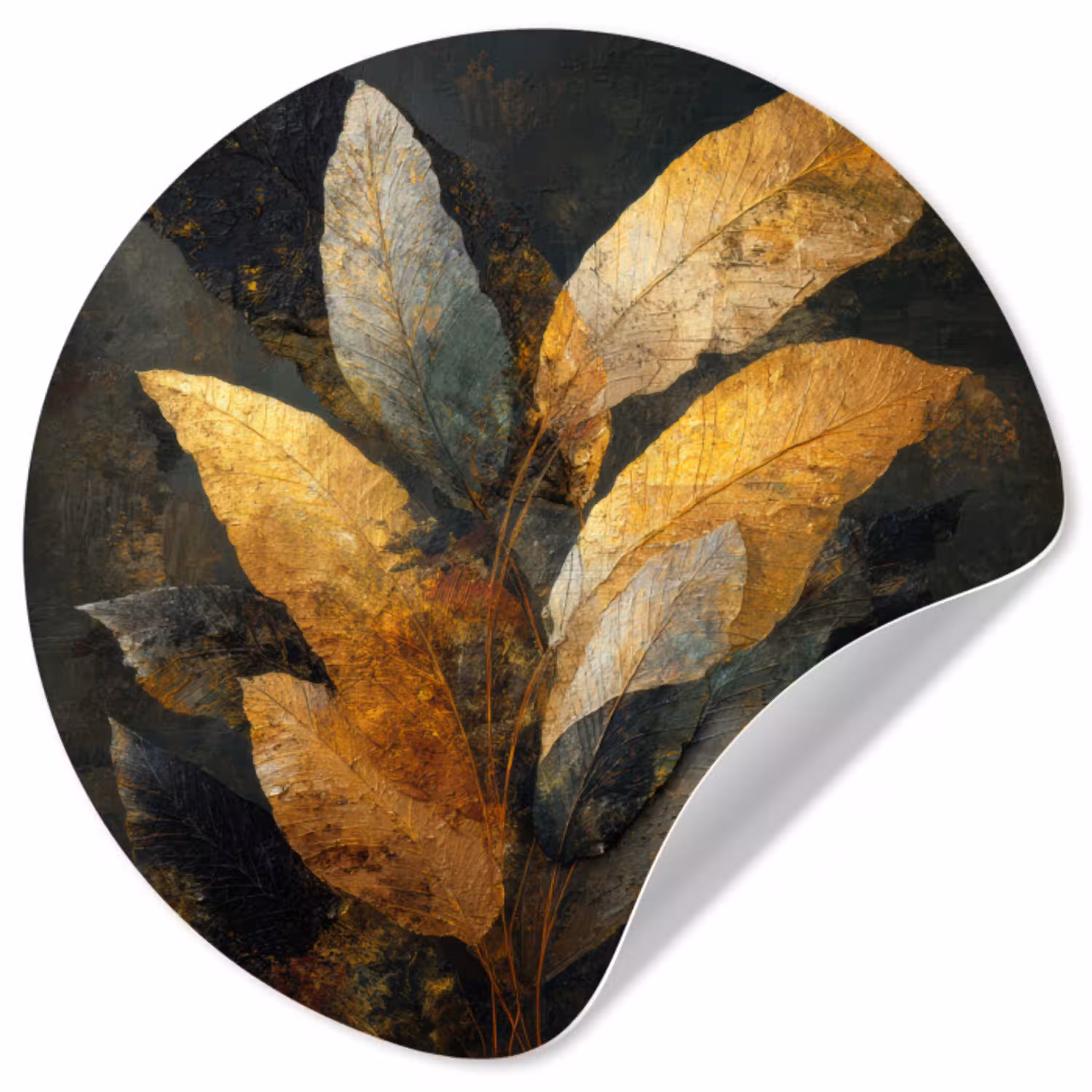 Gouden Bladcompositie – Botanische Luxe Wandcirkel behangsticker klein -3d