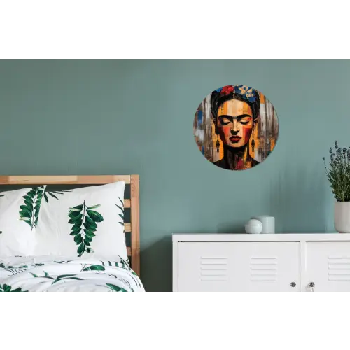 Portret - Vrouw - Bloemen Wandcirkel aluminium klein -slaapkamer