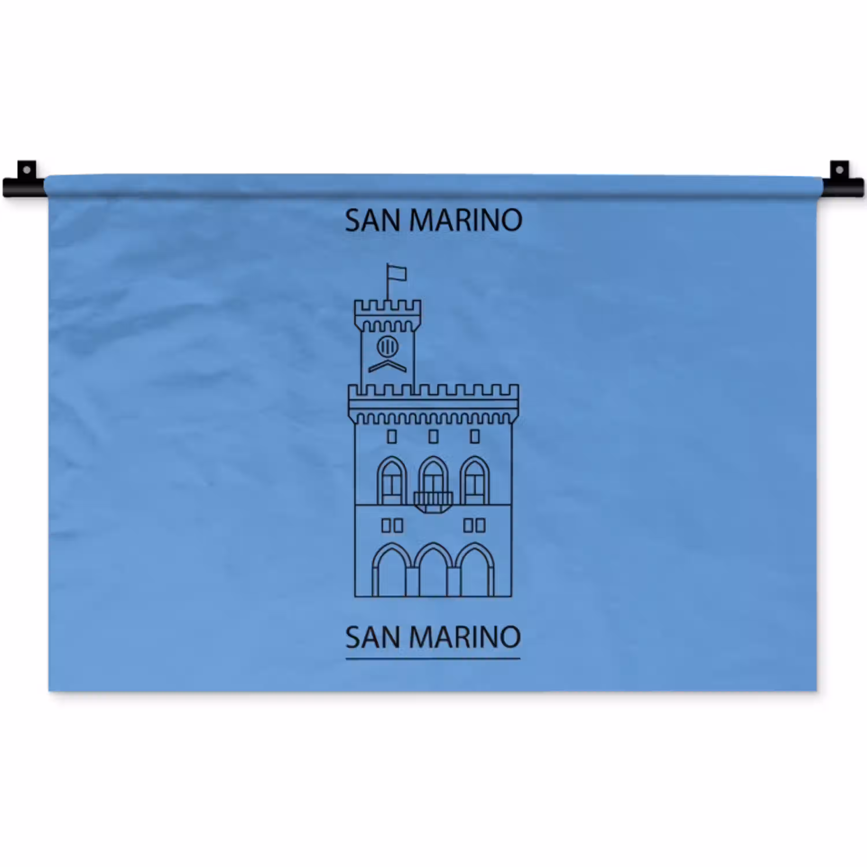 Gebouw - San Marino - Architectuur - Lijntekening - Blauw Wandkleed katoen klein -zz3d