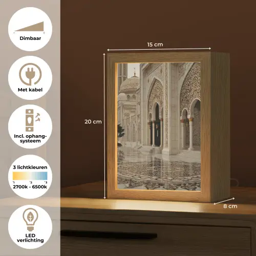 Gouden details - Marmer - Islamitisch Light Box met kabel (Tafellamp) klein -USP_NL
