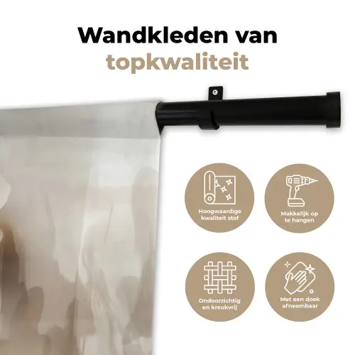 Bloem - Beige - Verf - Schaduw Wandkleed katoen klein -sfeer2