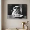 Hond - Bulldog - Pasta - Bril - Stoer - Dieren Textielframe zwart klein -sfeer2