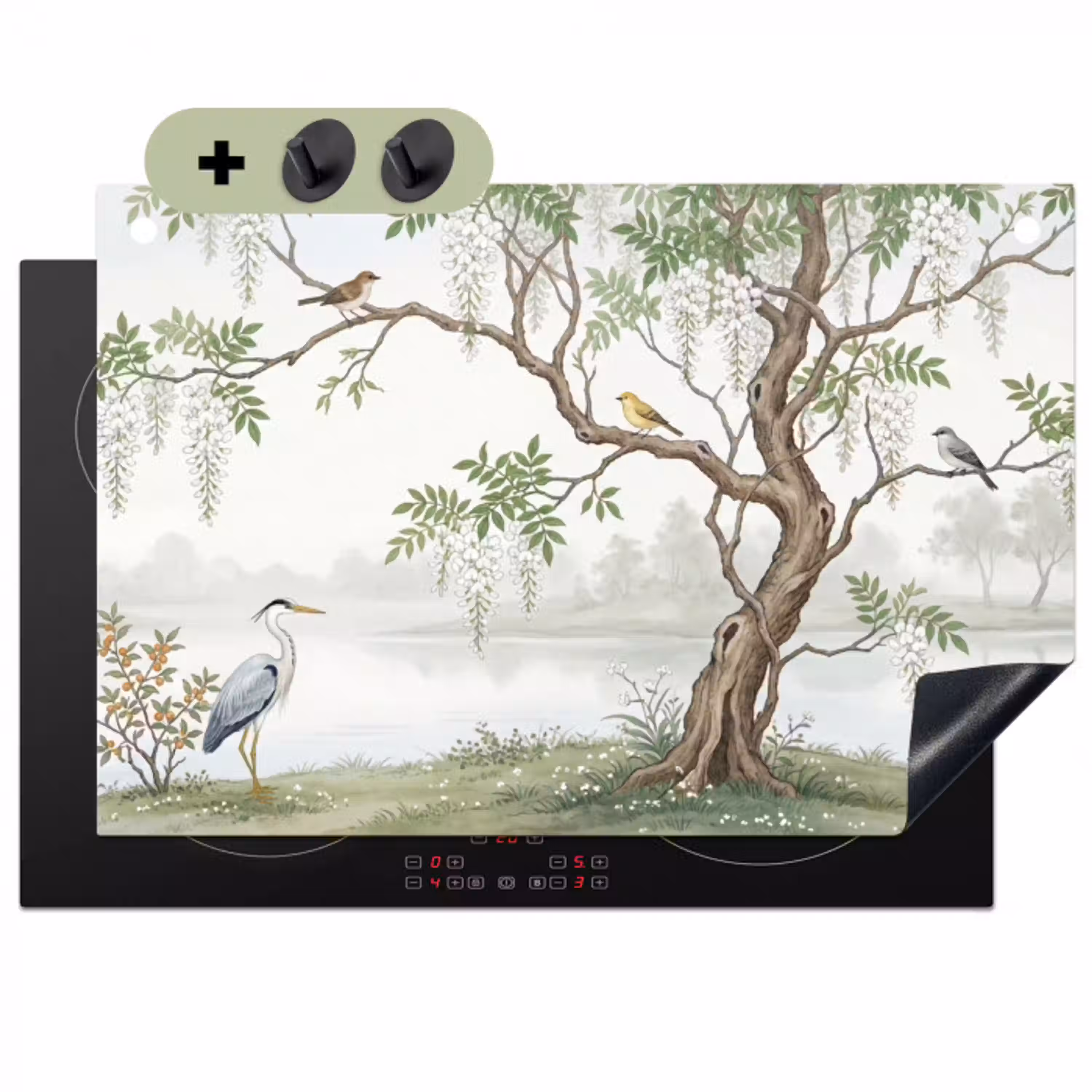 Reiger - Landschap - Groen Inductie beschemer met haakjes klein -3d