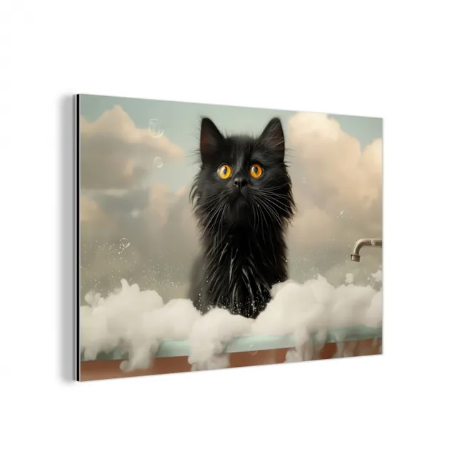 Kat - Bad - Zwart - Dieren - Schuim aluminium wit klein -3d