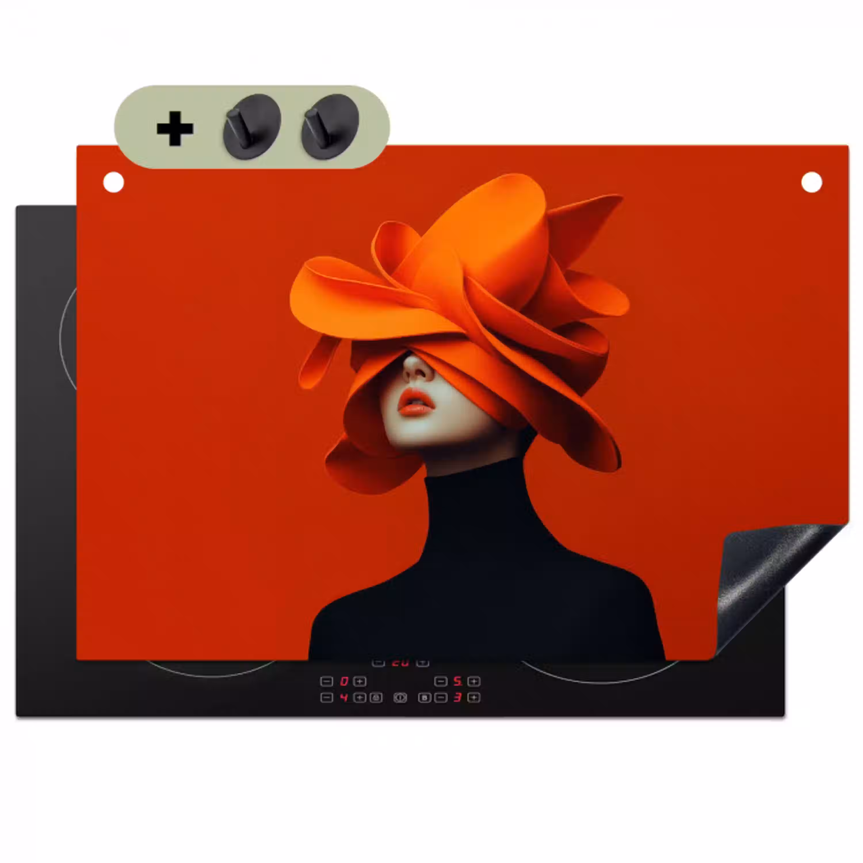 Oranje - Hoed - Vrouw Inductie beschemer met haakjes klein -3d