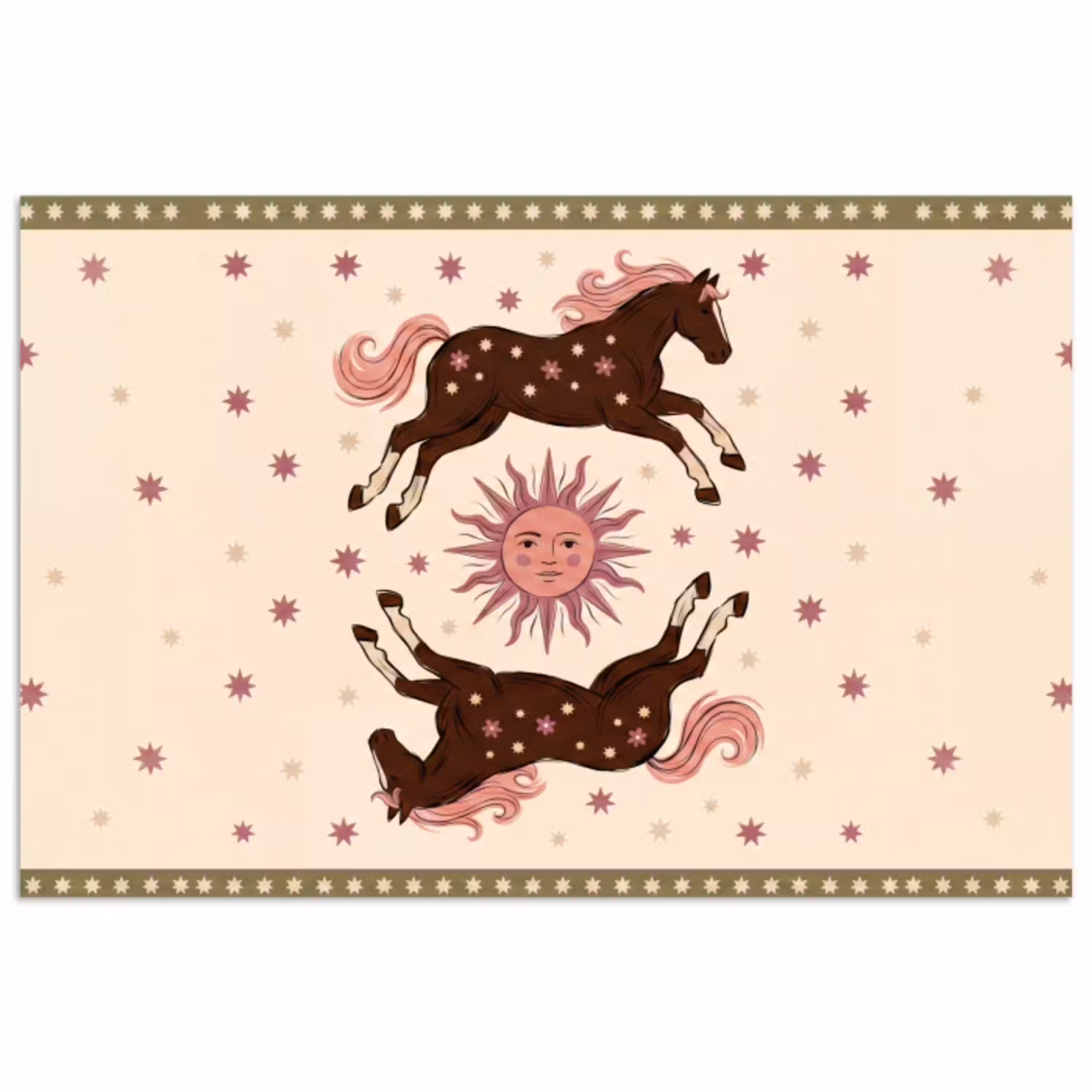 Paard - Zon - Mystiek - Illustratie - Roze poster papier klein -3d