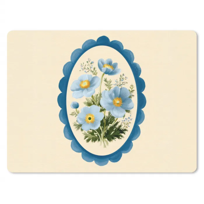 Lijst - Bloemen - Lichtblauw - Illustratie muismat rubber klein -3d
