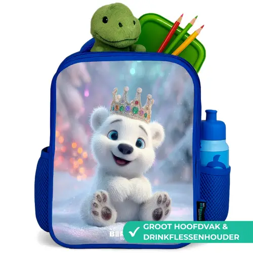 IJsbeer - Kroon - Winter Kinderrugzak - Blauw middel -inhoud_NL